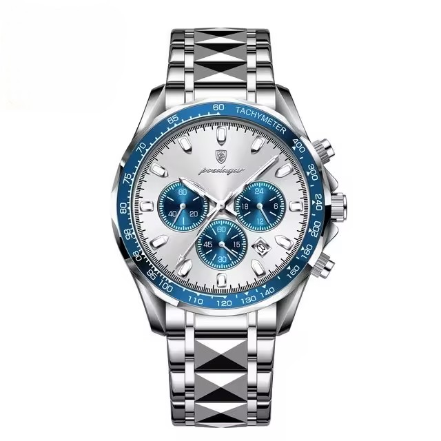 [WALLAPOP-1284332876] Poedagar 815 · plateado con bisel azul 44 mm