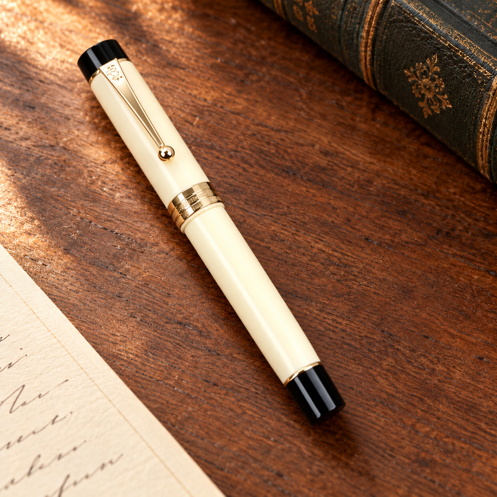 [WALLAPOP-1310771832] Jinhao 100 · estilográfica marfil y dorada con caja