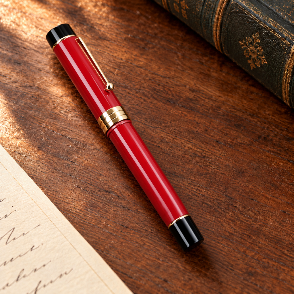 [WALLAPOP-1310778033] Jinhao 100 · estilográfica roja y dorada con caja