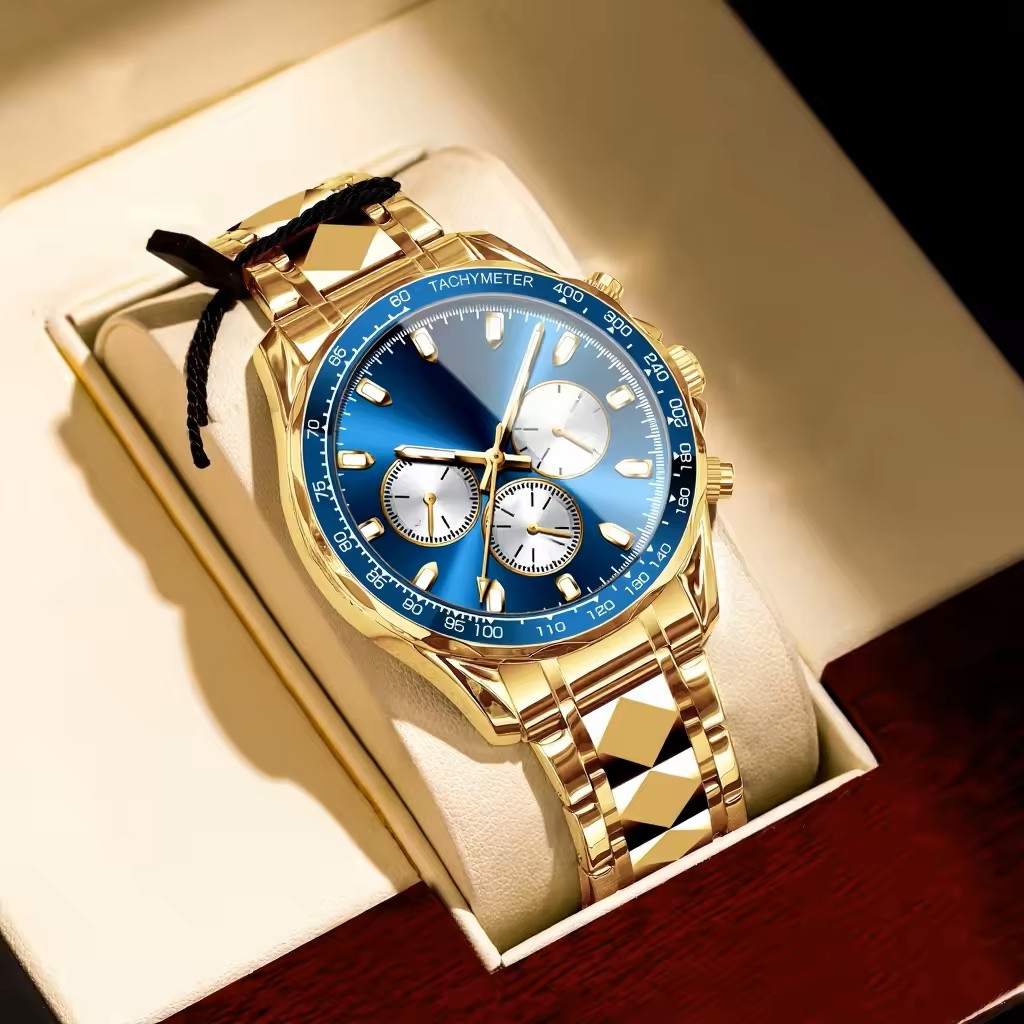 [WALLAPOP-1299907285] Poedagar · esfera azul y brazalete dorado 40 mm