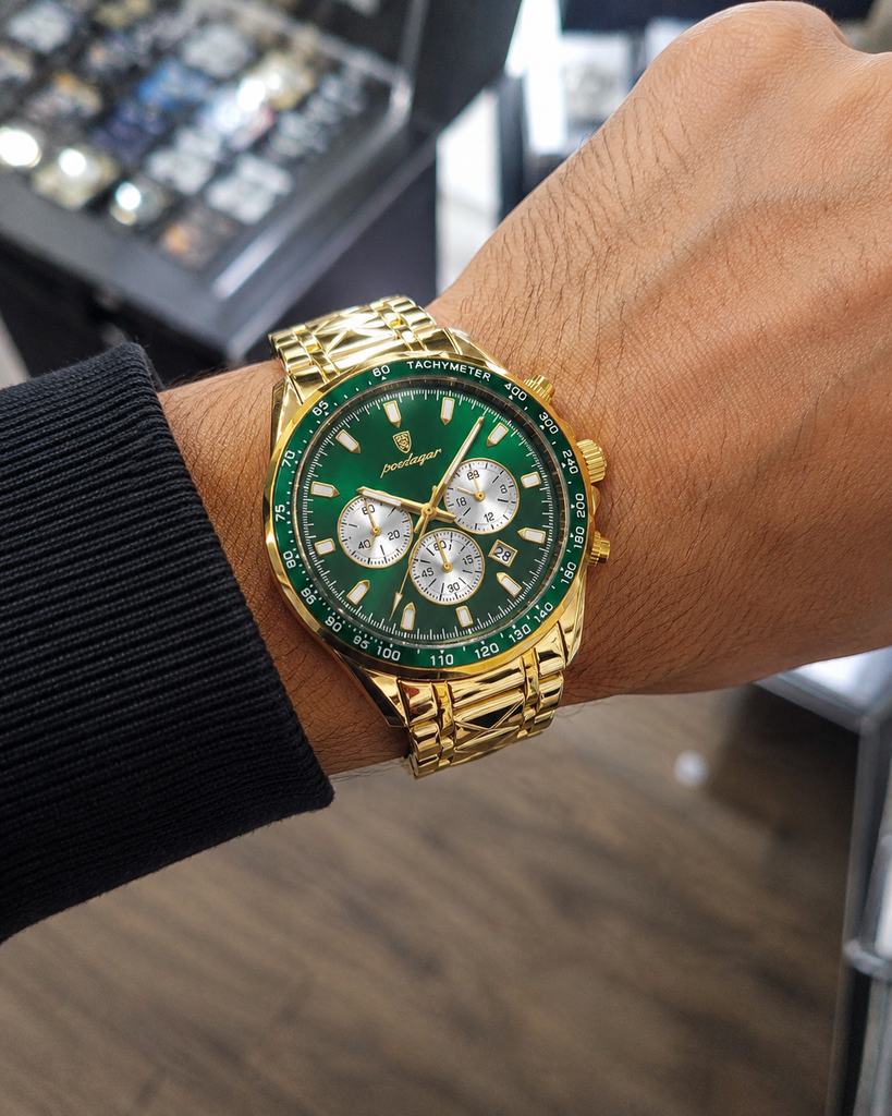 [WALLAPOP-1286086604] Poedagar · cronógrafo verde y bicolor 44 mm